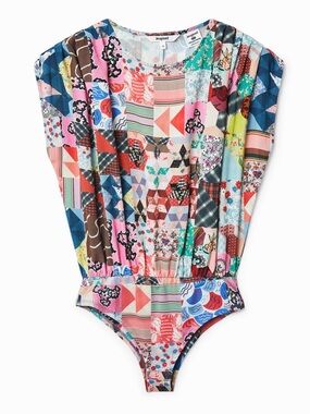 Desigual x Johnson Hartig Patchwork Bodysuit Size M - EUC